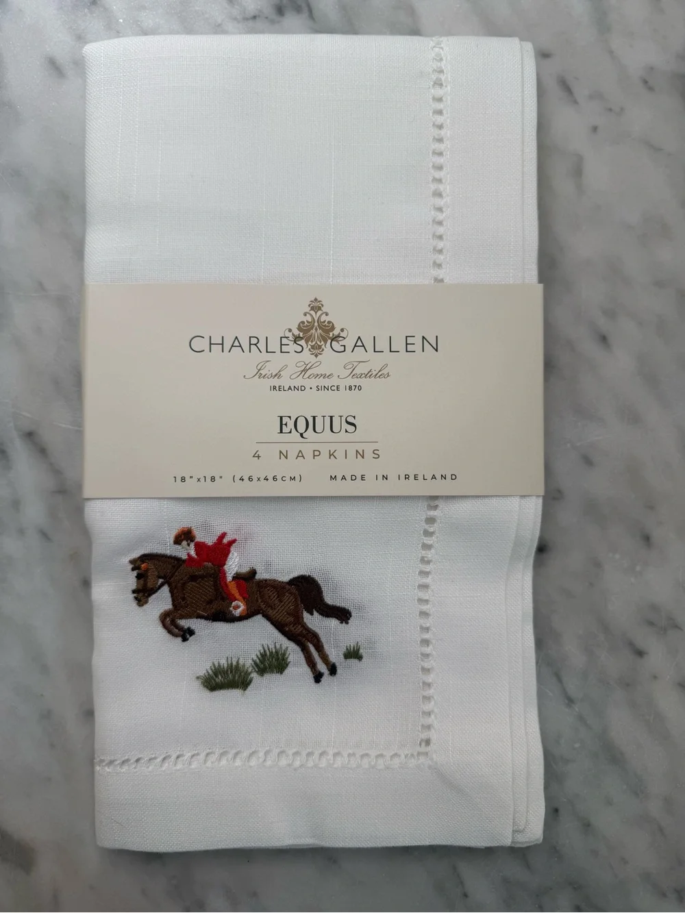Charles Gallen Irish Home Textiles (Set of 4) 18” x 18” Napkins EQUUS NWT